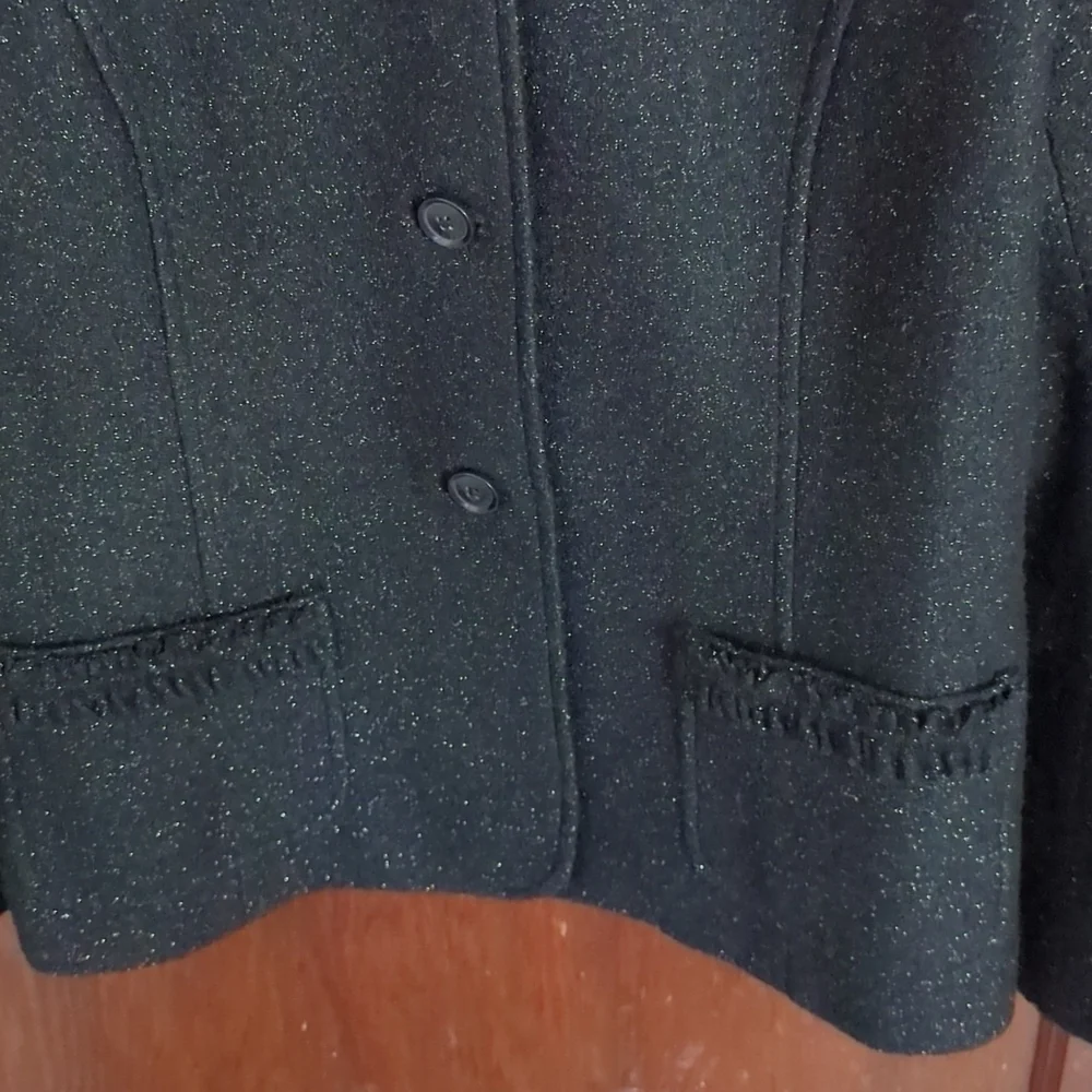 Talbots Black Shimmery Sparkle Long Sleeve Business Professional Blazer Size 14P